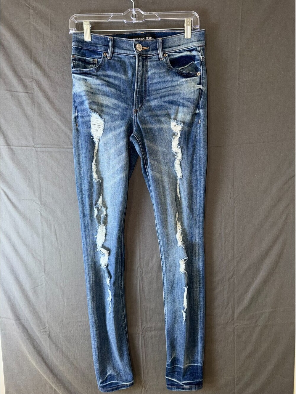 Express Jeans High Rise Legging Womens Size 4L Distressed Ripped Blue Denim